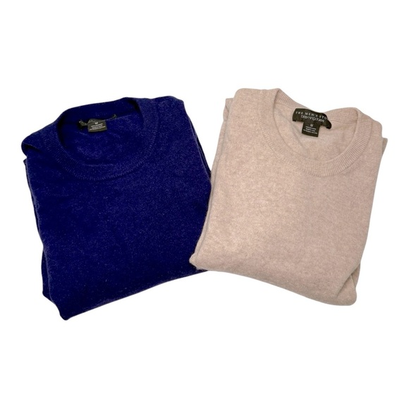 Bloomingdales Medium Cashmere Navy and Cream Crewneck Bundle - Picture 1 of 10